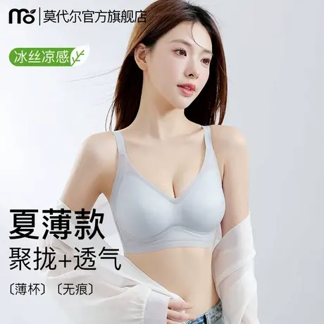 内衣女夏薄款凉感洞洞杯小胸聚拢收副乳防下垂无痕透气冰丝文胸罩商品大图