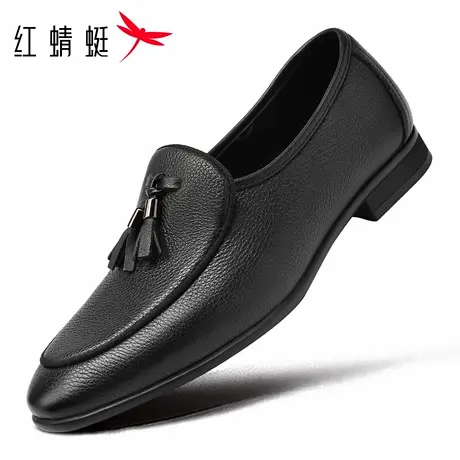 红蜻蜓男鞋秋季新款鞋子男士休闲皮鞋男乐福软底一脚蹬豆豆鞋羊皮图片