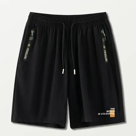 男士短裤子夏季薄款冰丝速干凉感沙滩五分裤直筒宽松休闲黑色中裤商品大图