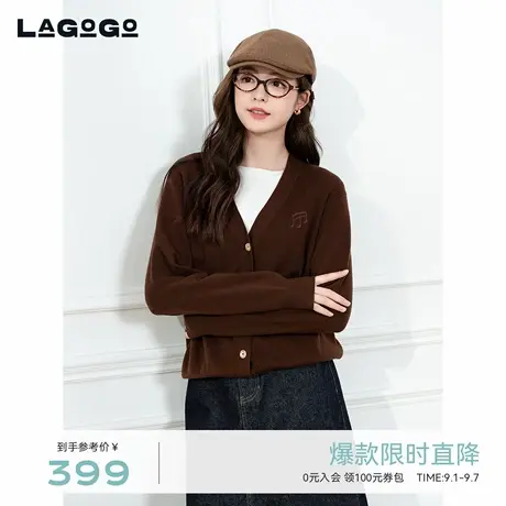 LAGOGO高智V领针织开衫女拉谷谷2025秋季新款通勤上衣OCMM818A23商品大图