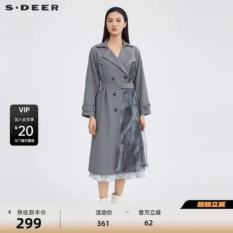 【sdeer奥莱】圣迪奥女装秋翻领收腰印花网纱长款风衣S223Z1839商品大图