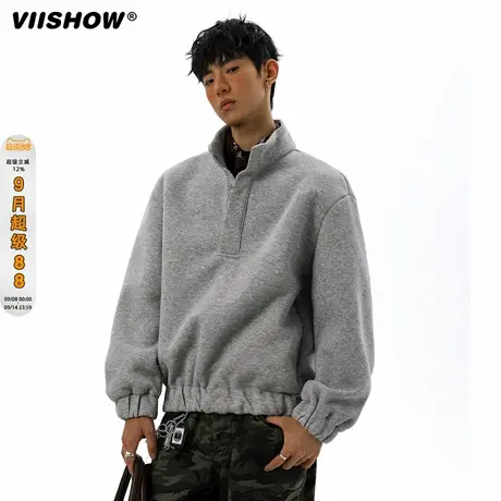 VIISHOW极简风半开襟卫衣男士2025新款秋季百搭基础宽松上衣外套商品大图