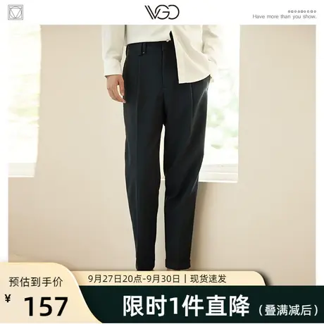 VGO黑色裤子男士秋季商场同款原宿锥形小脚男生西装休闲长裤图片