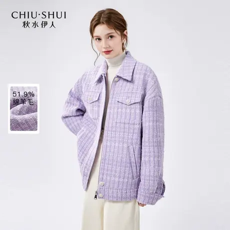 秋水伊人俏皮时尚简约风翻领短外套2024冬季新款女装翻领保暖上衣图片