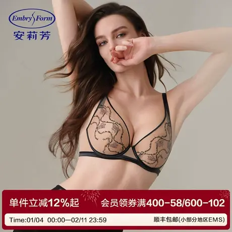 安莉芳舒适大胸显小刺绣蕾丝性感防下垂内衣无痕薄带钢圈女士文胸商品大图