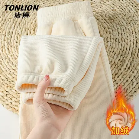 唐狮杏色加绒裤子女2026新款秋冬保暖加厚灯芯绒休闲运动卫裤女VB图片