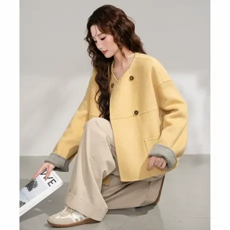 唐狮秋冬季女休闲呢大衣短款时尚高级感慵懒设计感温柔气质风TM图片