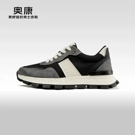 Aokang奥康春秋季新款时尚休闲鞋男拼接舒适透气单鞋车缝线商品大图