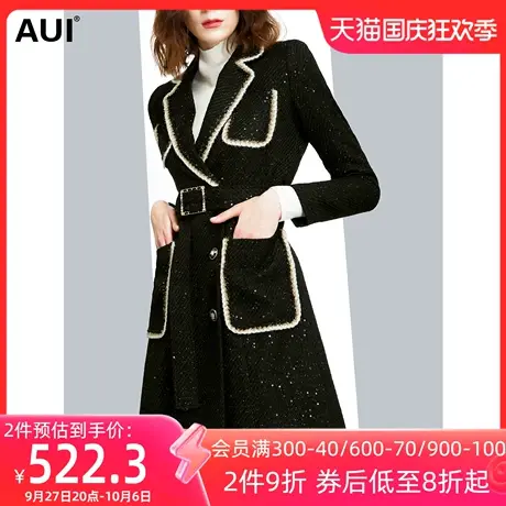 黑色职业气质收腰西装外套女小个子2022年冬新款小香风中长款大衣商品大图