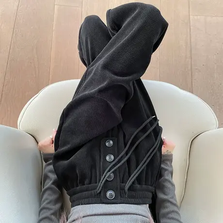 美式黑色运动裤女2023新款秋冬宽松显瘦阔腿裤子高腰直筒休闲长裤商品大图