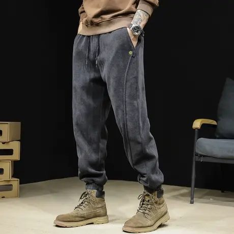 雪尼尔灯芯绒休闲运动裤男秋冬2023新款束脚男士裤子大码冬季加厚图片