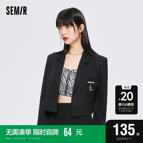 森马外套女短款黑色盐系通勤2022初秋新款时尚休闲西装小个子甜酷商品大图