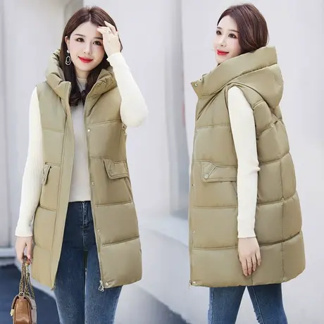 羽绒棉马甲女中长款棉衣2023秋冬宽松无袖背心厚外穿马夹外套棉衣图片