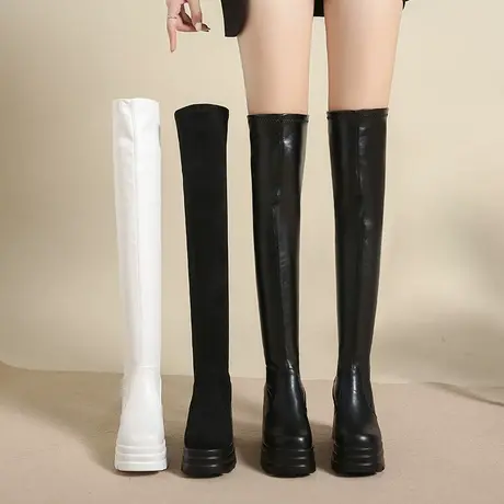 靴子女2023新款爆款秋季高跟瘦瘦靴小个子超长韩系复古过膝骑士靴图片