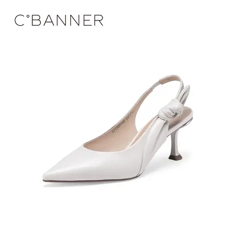 千百度女鞋夏季时尚尖头后空凉鞋真皮高跟鞋仙女风法式时装凉鞋商品大图