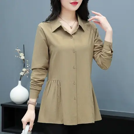 恋上17号长袖薄款衬衫女2023春秋新款中年时尚气质妈妈装纯棉上衣图片