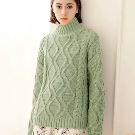 桔熊秋冬季简约保暖高领绞麻花粗针织衫蓬松毛衣女大码FA2605图片