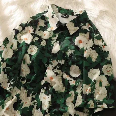 夏季薄款透气清爽短袖花衬衫男oversize潮流宽松情侣休闲半袖衬衣图片