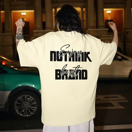 Nuthink美式高街重磅字母短袖T恤男oversize大码半截袖情侣装夏季商品大图