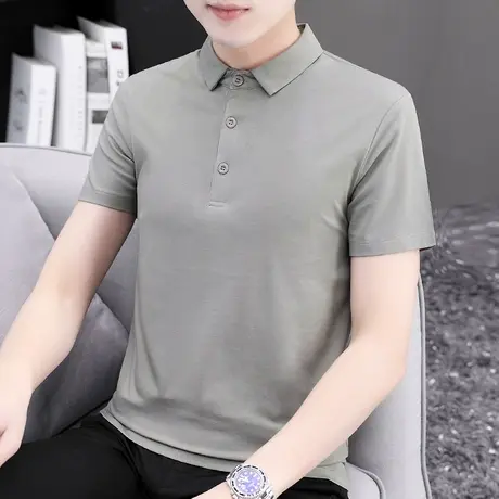 莫代尔棉短袖t恤男纯色简约百搭保罗翻领polo衫2024新款冰丝半袖W商品大图