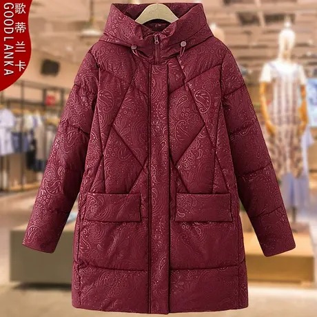 中老年妈妈冬季加厚羽绒棉服女大码洋气妈妈装中长款连帽棉衣外套商品大图