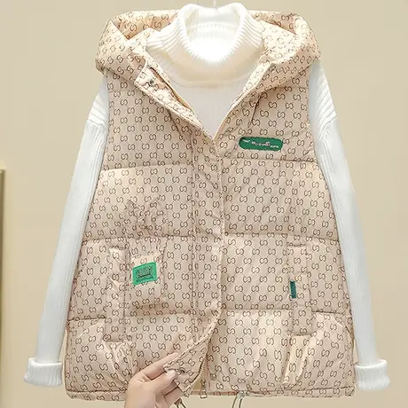 羽绒棉衣马甲女2023秋冬新款韩版大码显瘦连帽保暖马夹免洗坎肩图片