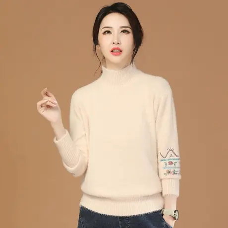 韩潮袭人半高领刺绣显瘦打底毛衣女2023冬季新款加厚休闲针织衫图片