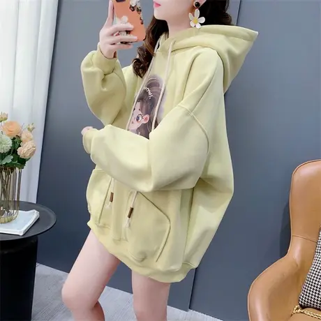 粉色连帽卫衣女秋冬2023新款洋气减龄oversize加绒加厚超好看上衣商品大图