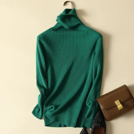 秋冬新款堆堆高领加厚套头毛衣女士修身内搭针织显瘦打底衫女上衣商品大图