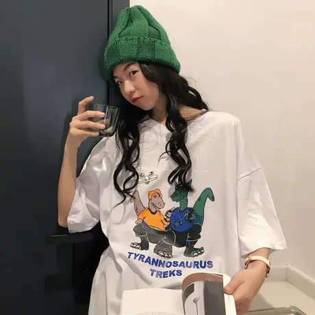 超火cec短袖t恤女纯棉2019新款韩版ins潮宽松学生百搭mschf上衣服商品大图