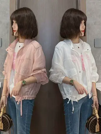 复古工装风防晒衣女宽松显瘦春夏薄款风衣心机抽绳外套夹克2023潮图片