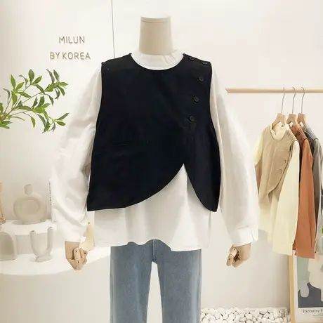 小众设计感上衣2022春款韩版帅气工装风衬衫马甲两件套装欧货洋气图片