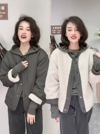 加棉加厚时尚百搭复古棉服女2023年冬季新款设计感圆领休闲短外套图片