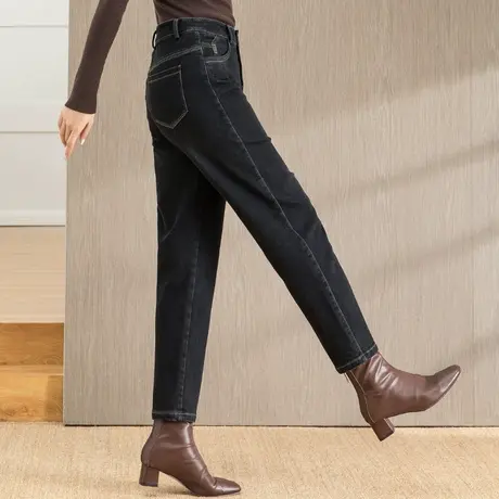 冬高腰加绒牛仔裤女2023年新款冬季裤子秋冬女裤萝卜哈伦裤老爹裤图片