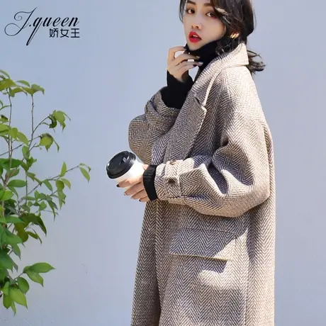 毛呢外套女中长款韩版秋冬装新款复古赫本风宽松百搭加厚呢子大衣图片