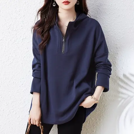 连帽卫衣女春秋季新款宽松加肥大码女装中年妈妈减龄百搭显瘦上衣商品大图