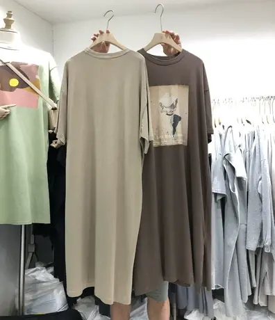 短袖t恤女2021夏季新款韩版ins潮宽松大码中长款过膝连衣裙子学生商品大图