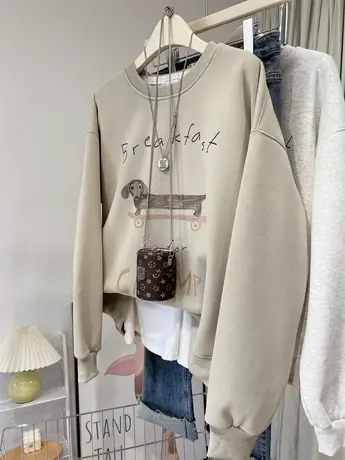 2023爆款秋冬加绒加厚圆领滑板狗宽松大码小个子上衣外套无帽卫衣商品大图