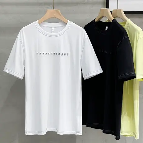 2023春夏新款男士短袖T恤夏季简约明线设计印花百搭休闲男衣服潮t图片
