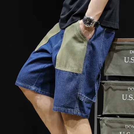 牛仔短裤男夏季潮牌5分男裤宽松大码工装裤子新款2023男士五分裤商品大图