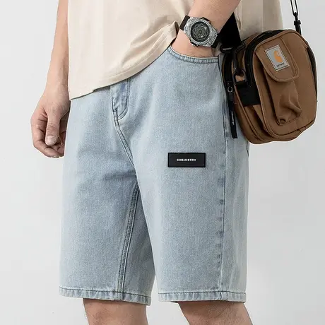 广州新塘镇高端五分牛仔短裤男士宽松外穿夏季薄款浅色中裤子潮牌图片