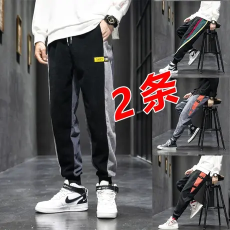 运动卫裤男宽松大码秋冬加绒加厚灯芯绒针织束脚休闲长裤男款冬季商品大图