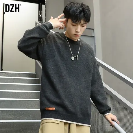 日系男士圆领毛衣男宽松慵懒韩版纯色冬季潮流个性毛线衣针织衫男商品大图