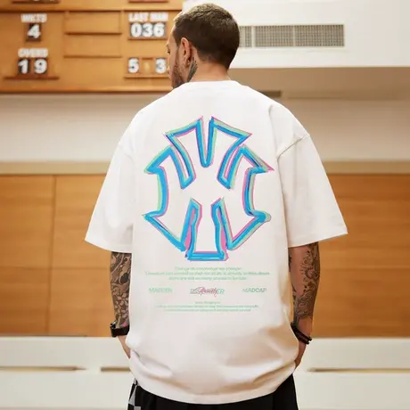 高街潮牌宽松T恤短袖男加肥加大五分袖纯棉肥佬胖子大码男装夏季商品大图