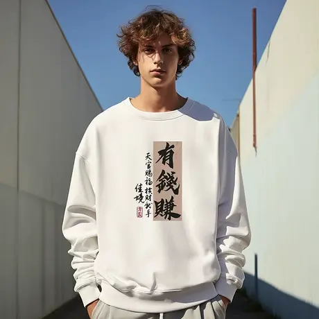 国潮中国风加绒连帽大码潮牌胖子oversize外套春秋款卫衣男士冬季商品大图