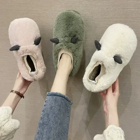 带后跟可爱棉拖鞋女包跟家用冬天居家厚底保暖月子鞋秋冬季棉鞋女商品大图