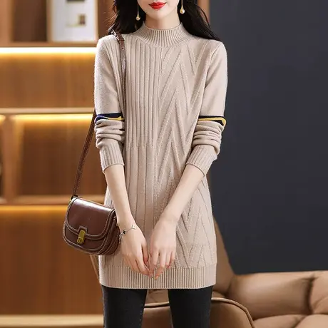 2023秋冬新款半高领中长款毛衣打底裙大码装宽松针织衫内搭打底衫图片