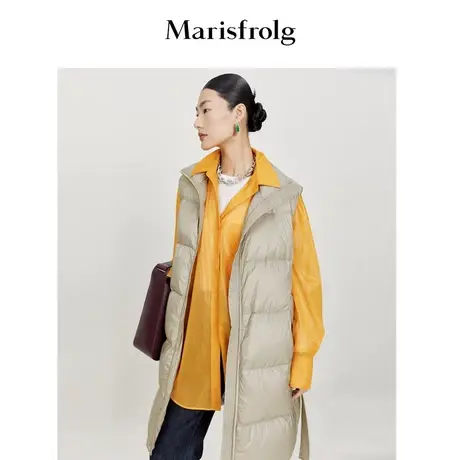 【90%白鹅绒】玛丝菲尔春季新款灰色羽绒马甲外套长款含腰带商品大图