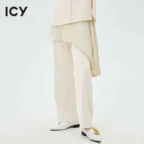 icy春秋新款女通勤风纯色简约垂感高腰阔腿休闲长裤女图片