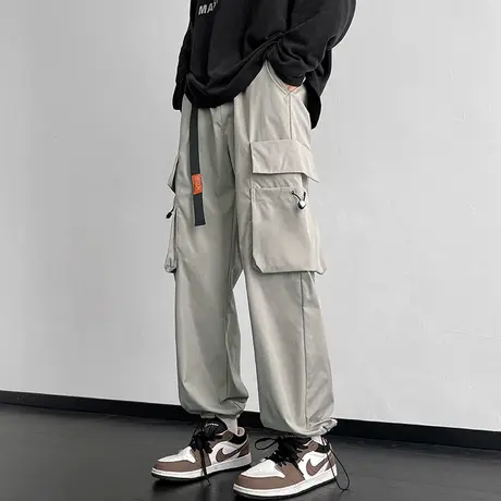 美式高街裤子男春秋休闲裤ins伐木裤宽松直筒运动束脚冲锋工装裤商品大图